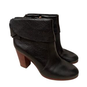 KATE SPADE Lanise Black Leather Bow Stacked Heeled Side Zip Boots Size 7M